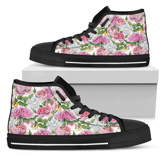 Watercolor Floral Women's High Top Shoes Black