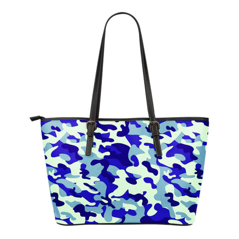 Blue Camouflage Small Leather Tote Bag