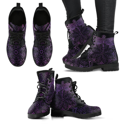 Watercolor Dragonfly MandalaWomen's Leather Boots