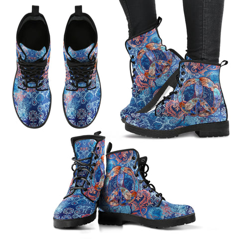 Bohemian Peace Feather Women's Leather Boots
