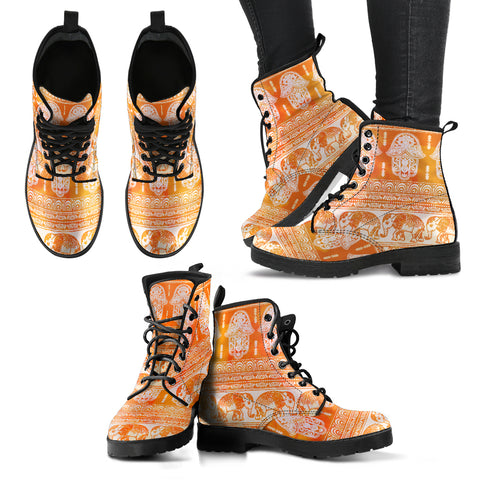 Golden Hamsa and Elephant Women's Leather Boots