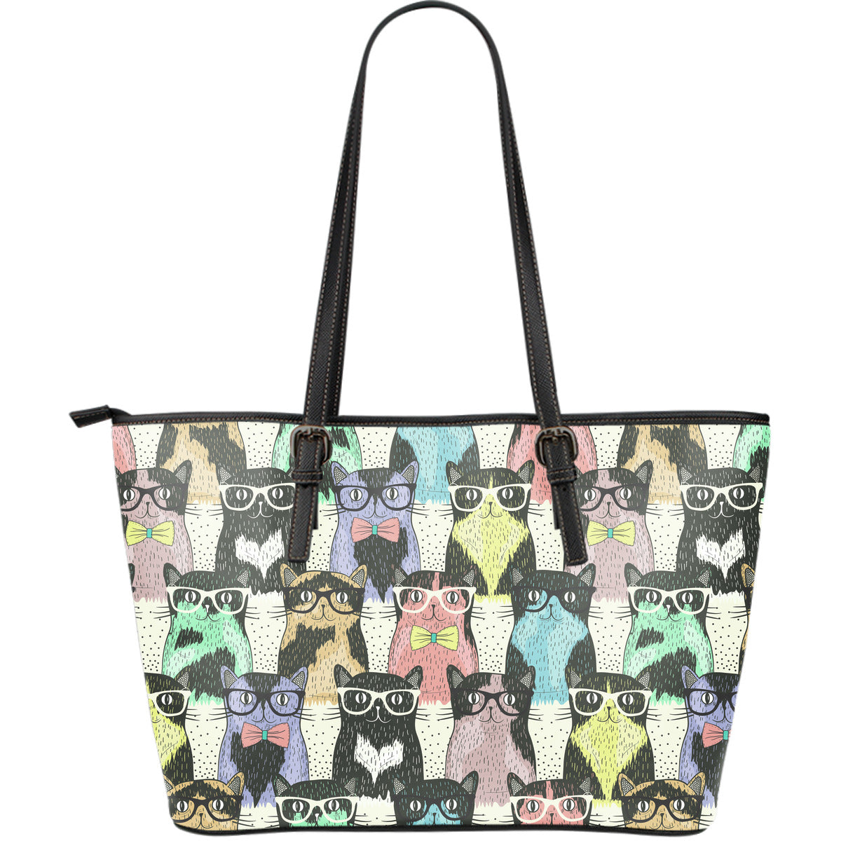 Cat Glasses Large Leather Tote Bag