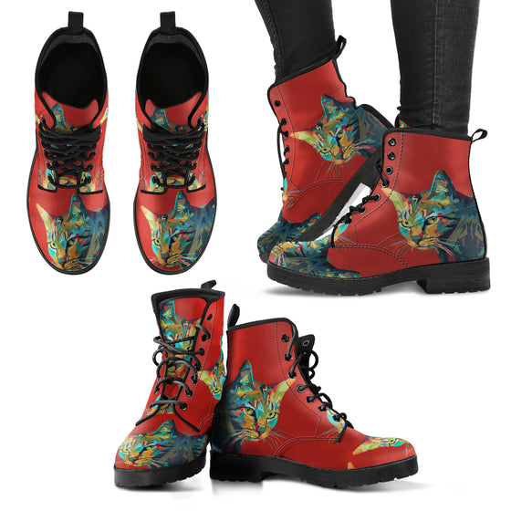 Cat Red Women's Leather Boots