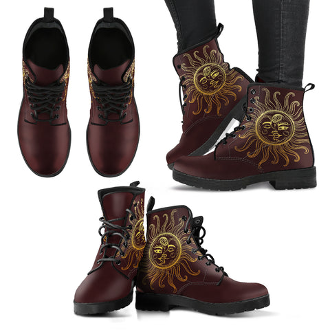 Decorative Sun Moon Women's Leather Boots