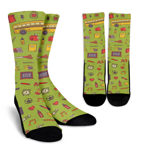Back 2 School Green Crew Socks