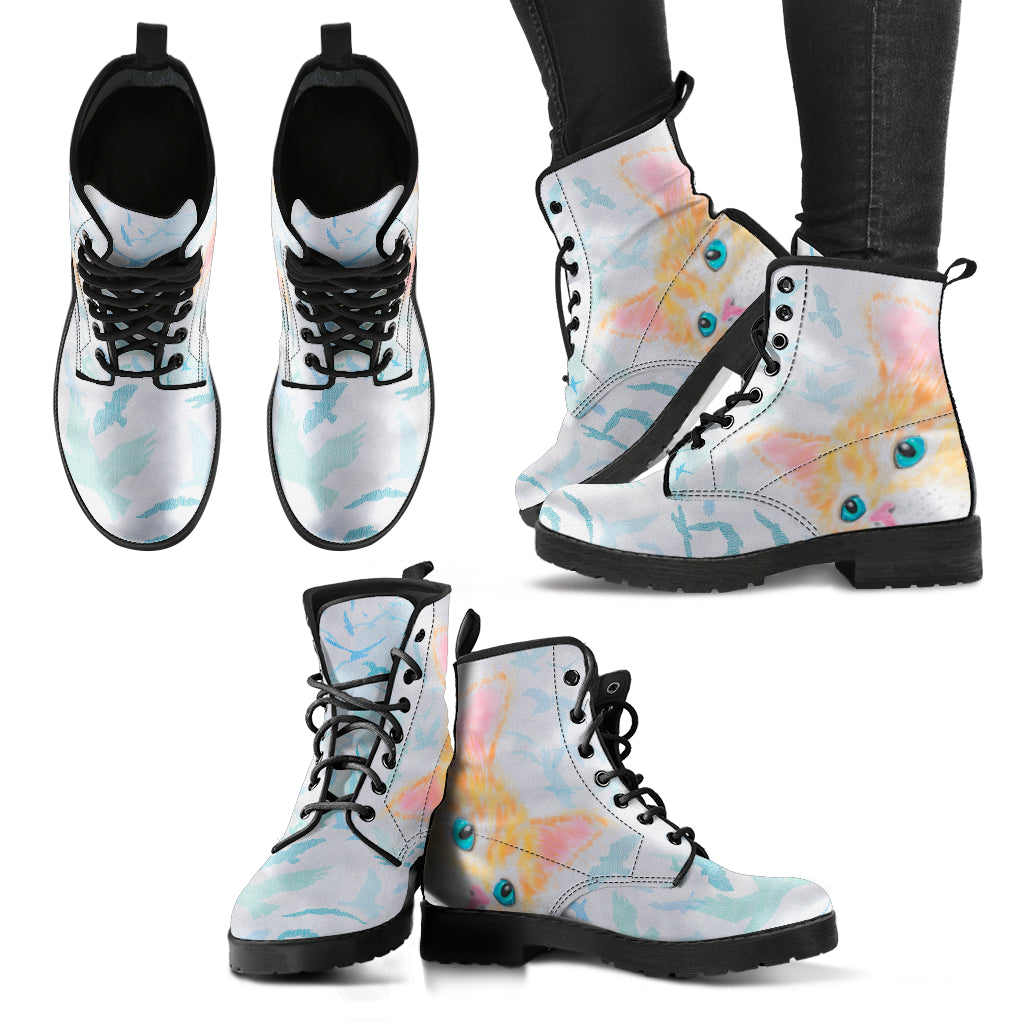 Watercolor Cat Women's Leather Boots