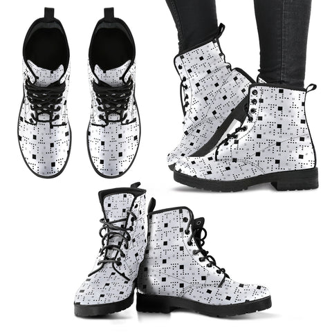 Dotty Squared Black & White P1 - Leather Boots for Women