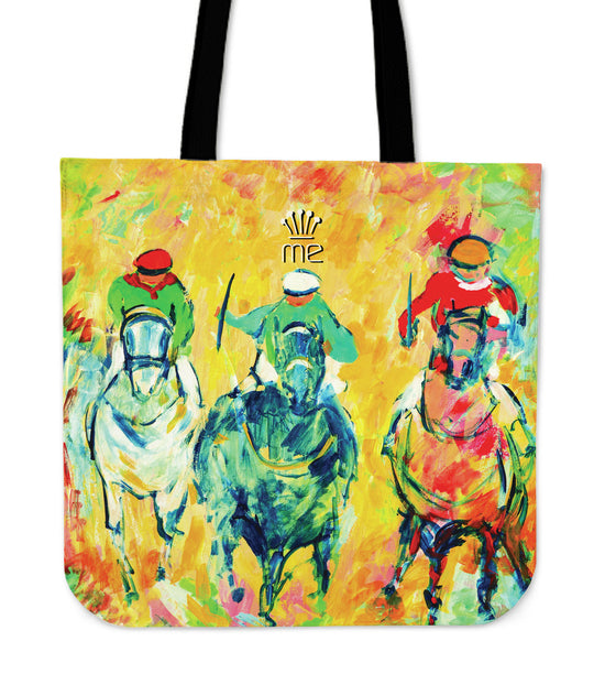 Yellow Three Horse Racing Tote Bag