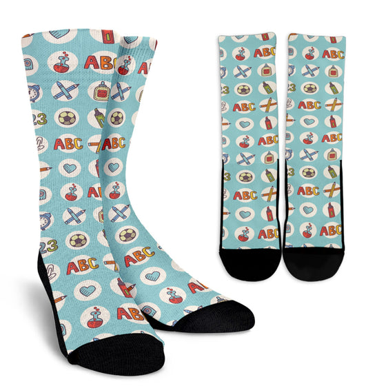Back To School Blue Crew Socks