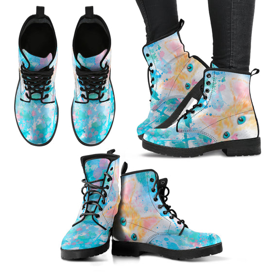 Watercolor Cat Women's Leather Boots