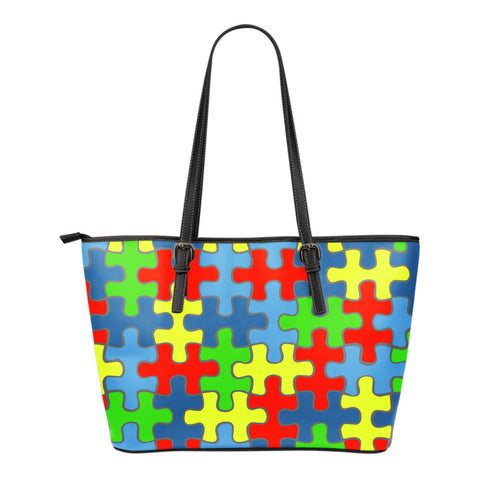 Autism Awareness Small Leather Tote Bag