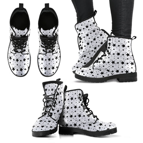 Stars Black & White P1 - Leather Boots for Women