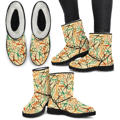Scissors Pattern Women's Faux Fur Boots