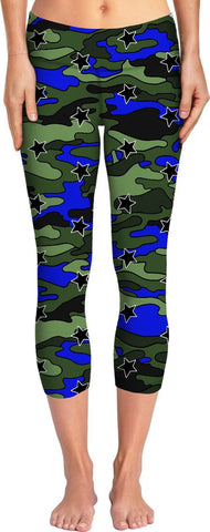 Green, Blue, Black Camo Stars Bikini Yoga Pants