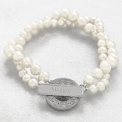 Pearl Bracelet with Rhinestone Toggle (Ivory)