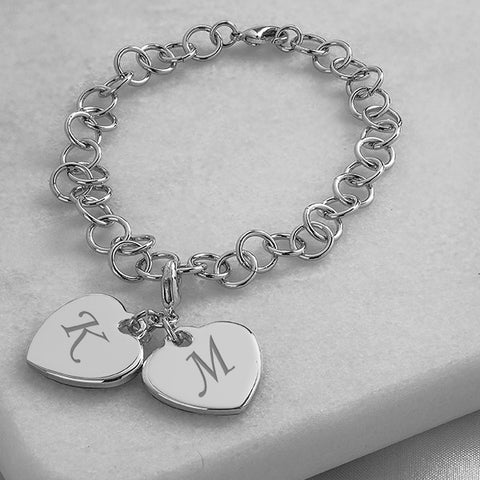 Personalized Double Heart Charm Bracelet