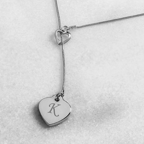 Personalized Double Heart Lariat Necklace