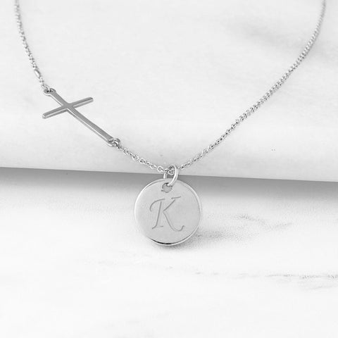 Silver Personalized Cross Necklace with Charm