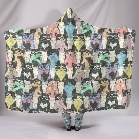 Cat Glasses Hooded Blanket