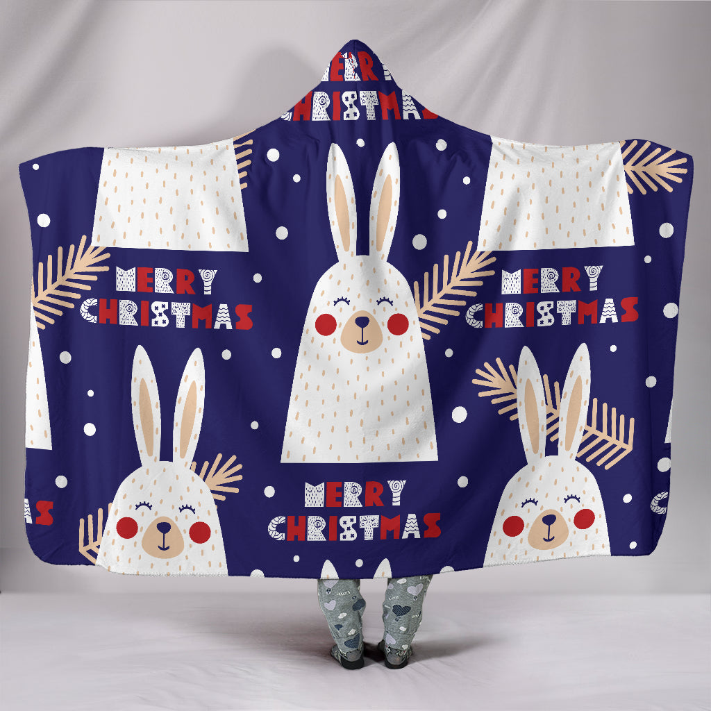 Merry Christmas Bunny Hooded Blanket