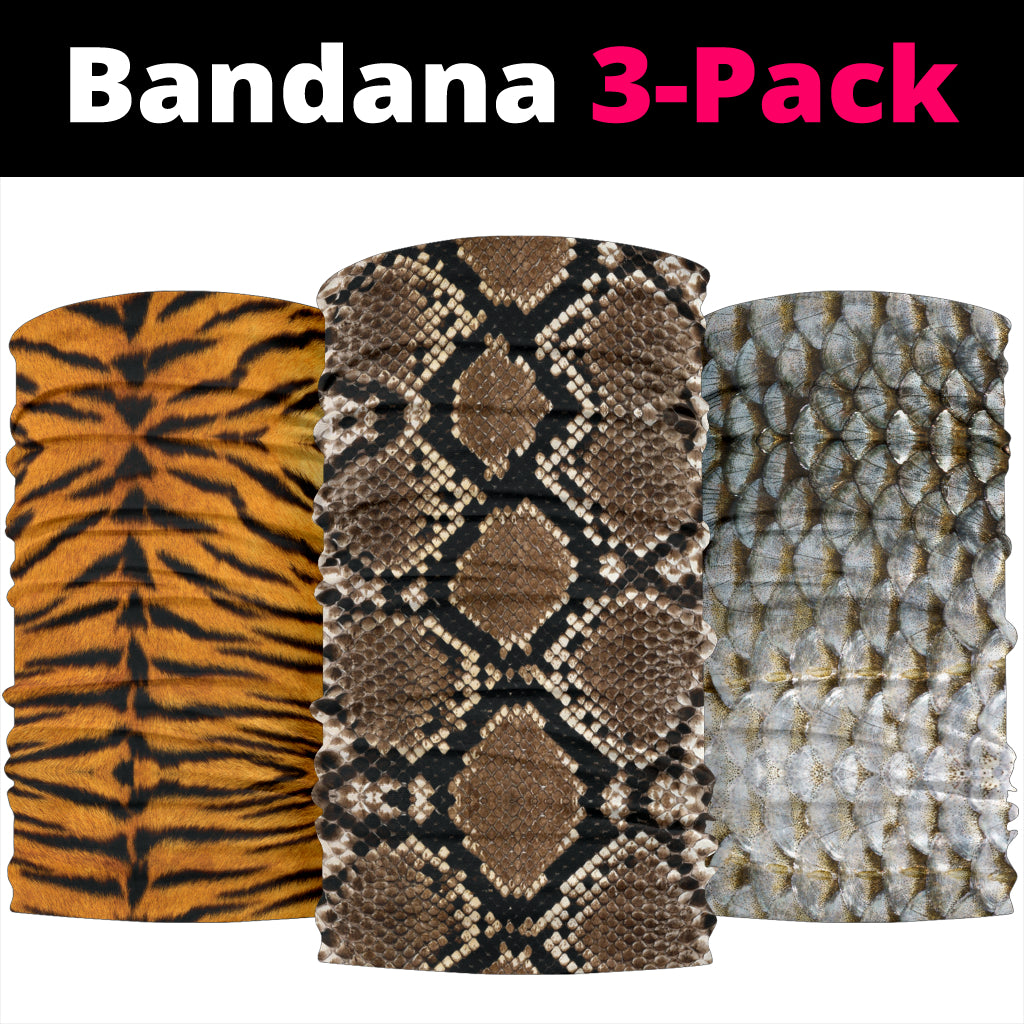 Animal Textures (Fish, Snake, Tiger) - Bandana 3 Pack