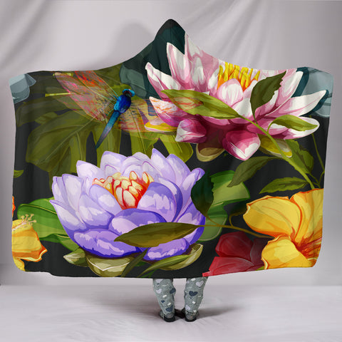 Dragonfly Lotus Hoodie Blanket