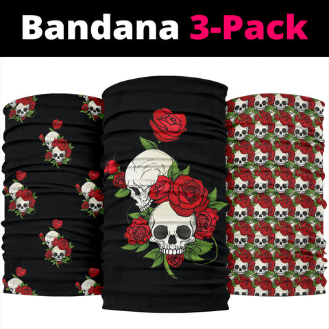 Skull Couple Roses (Black) - Bandana 3 Pack