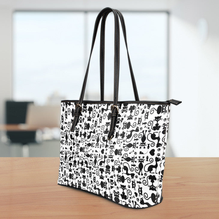 Cats White Large Leather Tote Bag
