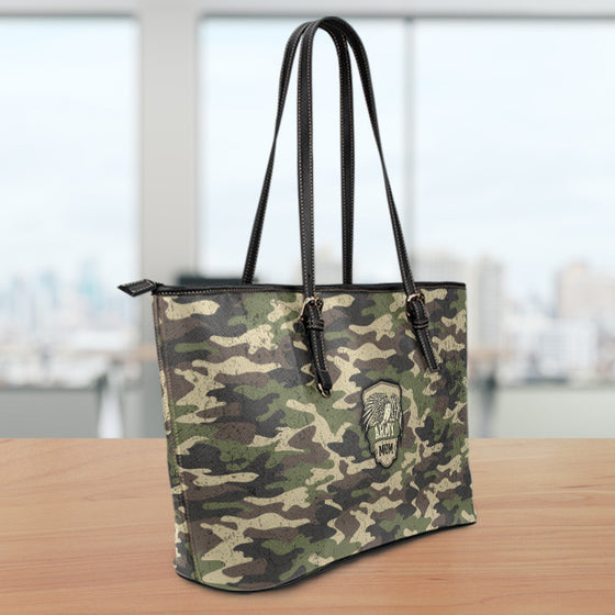 Army Mom Camouflage Small Leather Tote Bag