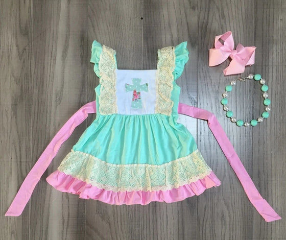Easter Cross Ruffled Dress with Accessories