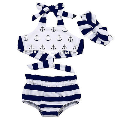 3-Piece Anchor Top Swimsuit with Headband