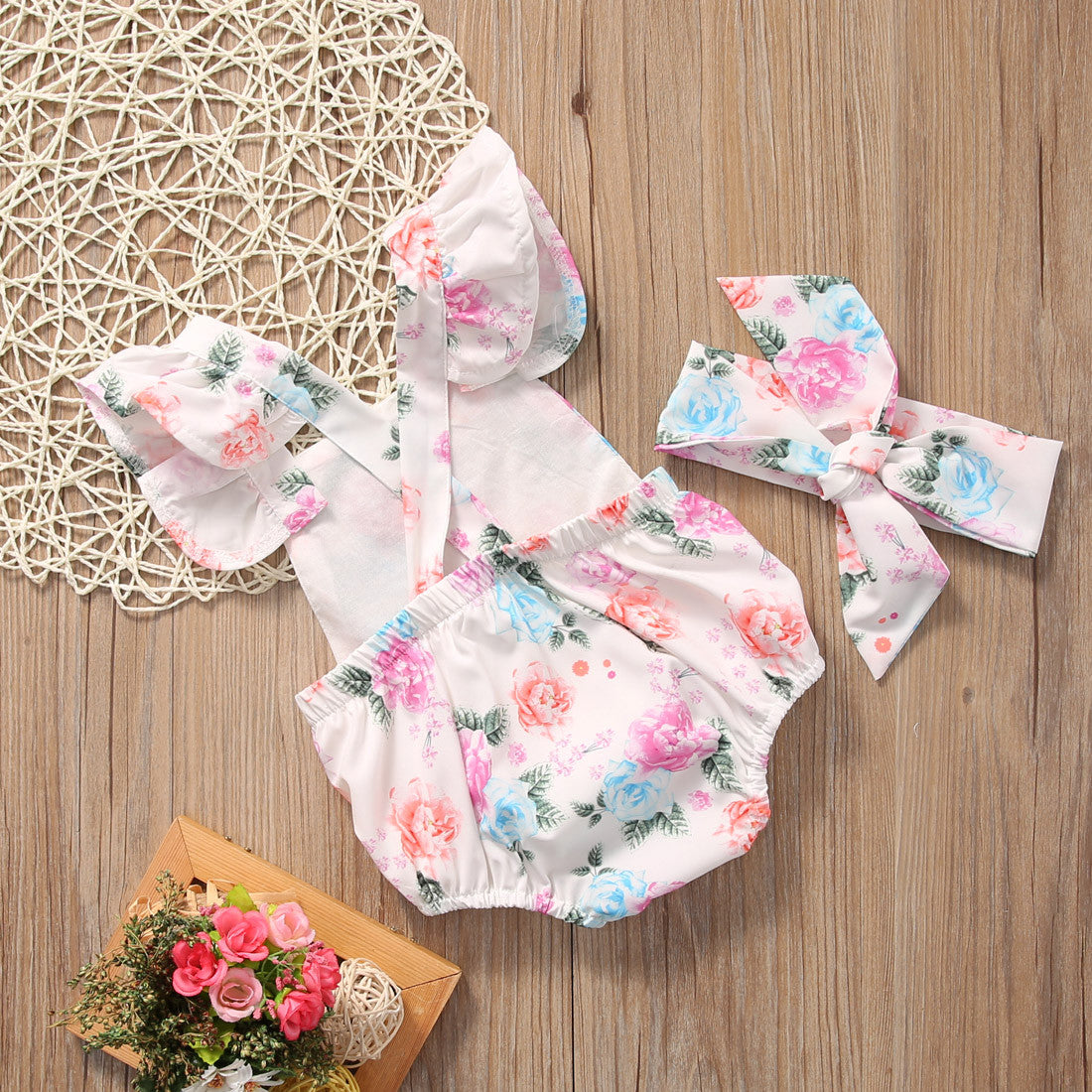 Floral Romper with Headband