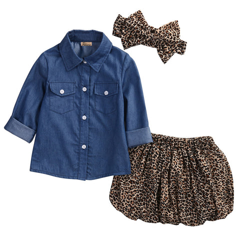 Denim Top & Cheetah Skirt with Headband