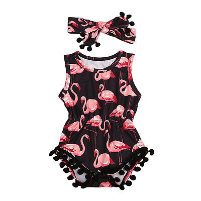 Flamingo Pom Pom Romper with Headband