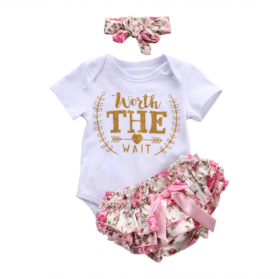 Worth the Wait Romper with Bloomers & Headband