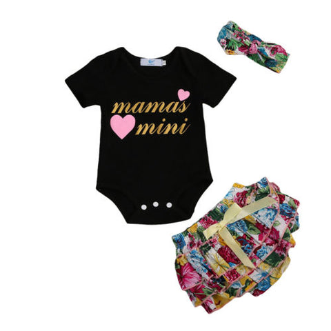 Baby Girls Onesie + Floral Shorts +Headband Outfit
