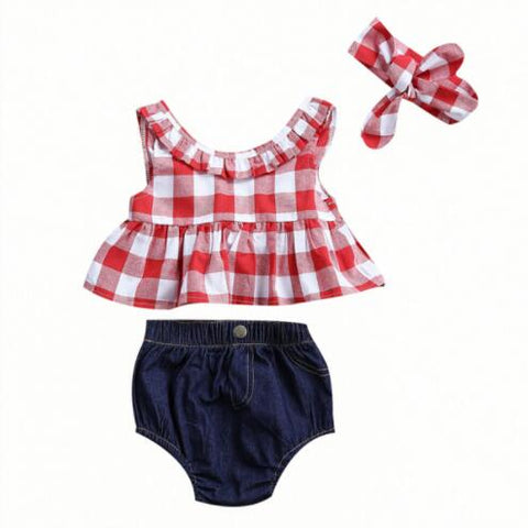 Plaid and Denim Outfit with Headband