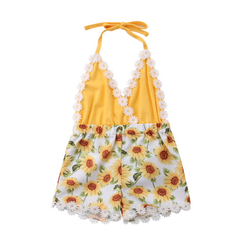 Sweet Sunflower Backless Romper