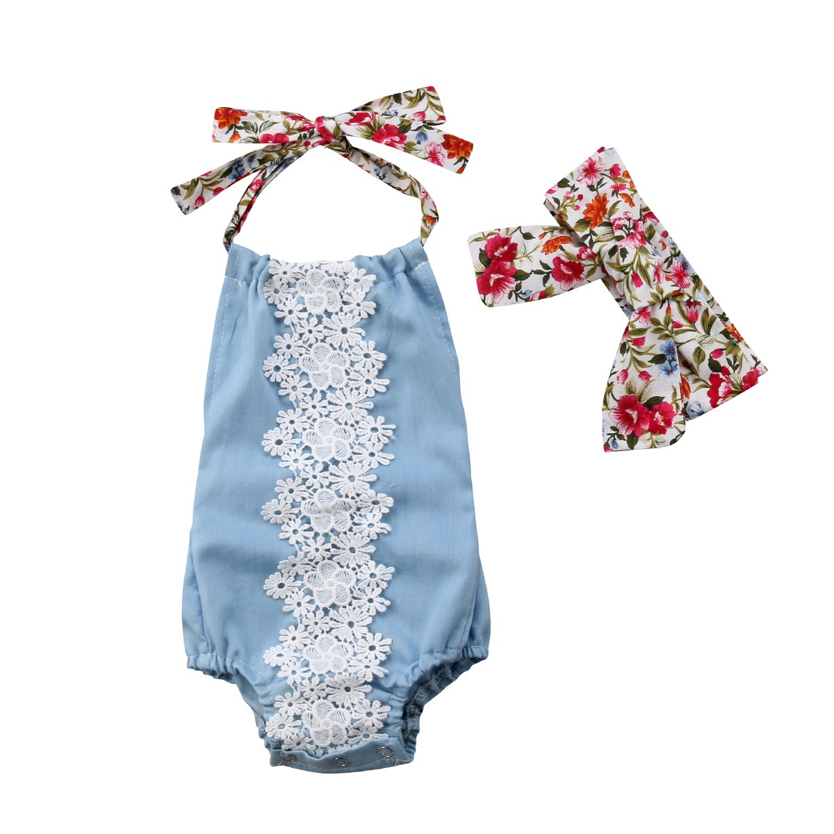 Blue Lace Romper with Headband
