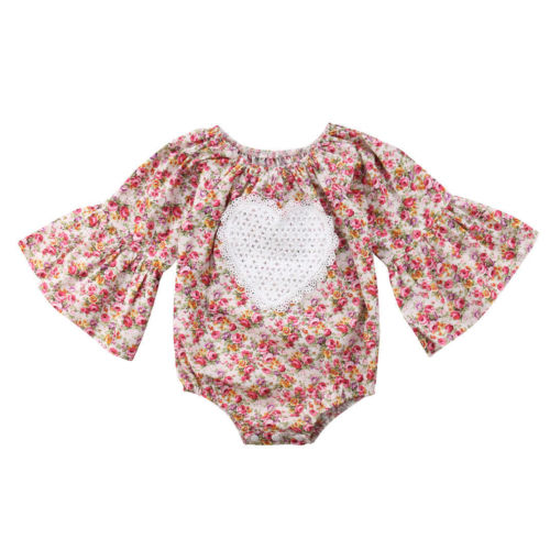 Floral Heart Flare Sleeve Romper